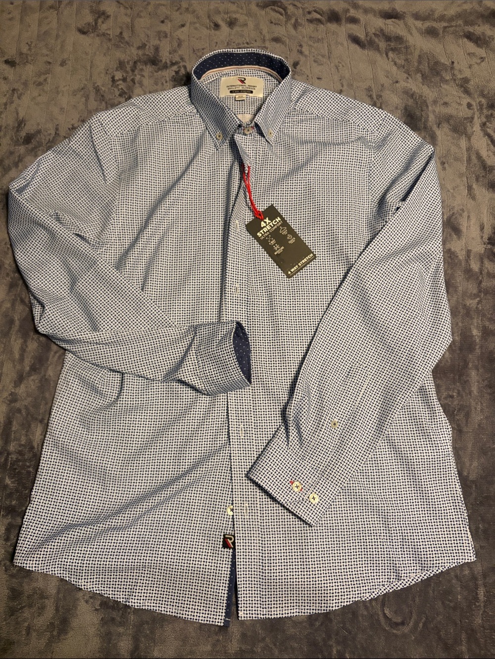 International report Navy Micro-Check Dress Shirt – Long Sleeve